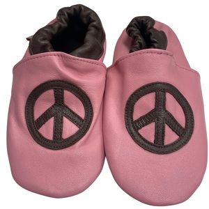 Bibi and Mimi Leather Crib Shoes/Booties - Peace Sign- Size 18-24 months NEW